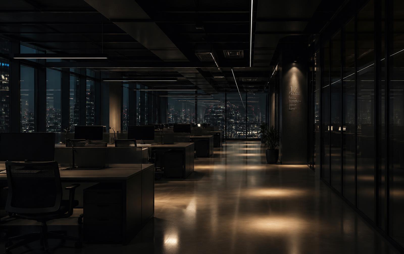 Empty corporate office floor in Tampa at night, ready for janitorial service